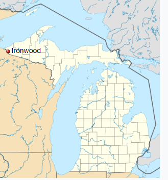 kartta, johon on merkitty Ironwood, Michigan
