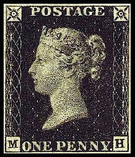 Maailman ensimmäinen postimerkki Musta Penny vuodelta 1840