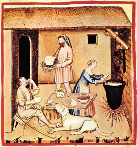 Keskiaikaista juuston valmistusta