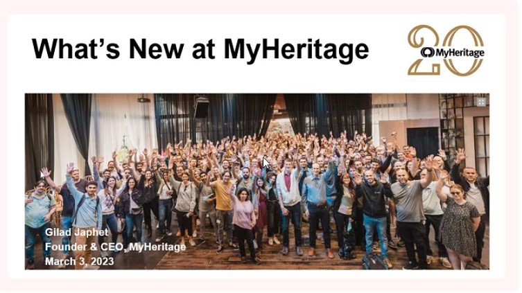 Mitä uutta MyHeritagessa: MyHeritagen perustaja ja toimitusjohtaja, Gilad Japhet puhui RootsTech 2023 -tapahtumassa.