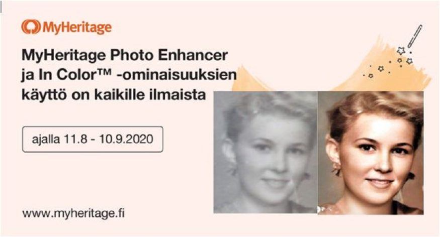 MyHeritage Photo Enhancer ja  MyHeritage In Color ovat nyt ilmaisia koko kuukauden!
