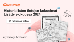 Historiallisten tietojen kokoelmaan on lisätty 84 miljoonaa tietoa