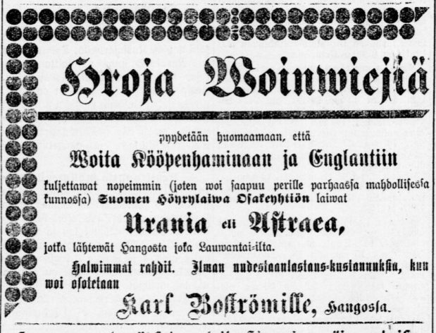 Sanomalehti Kaiku 3.1.1896. Lähde Kansallisarkisto.fi