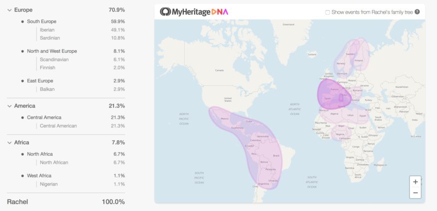 Rachelin etnisyysarvio MyHeritagessa