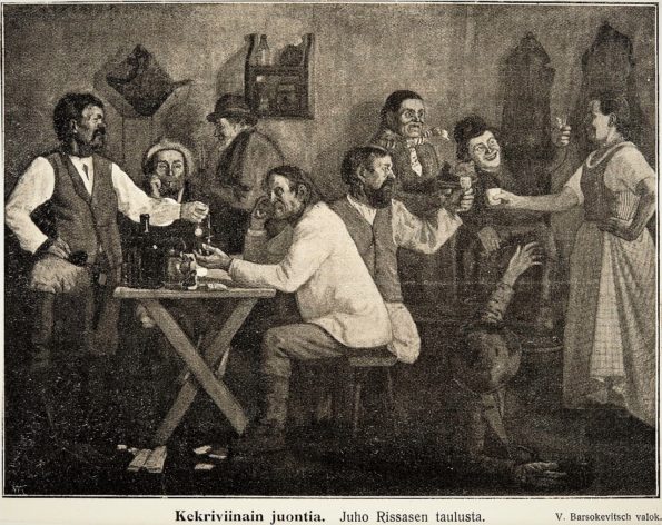 Kekriviinain juontia – kuva Juho Rissasen taulusta (1903), Museoviraston kokoelmat
