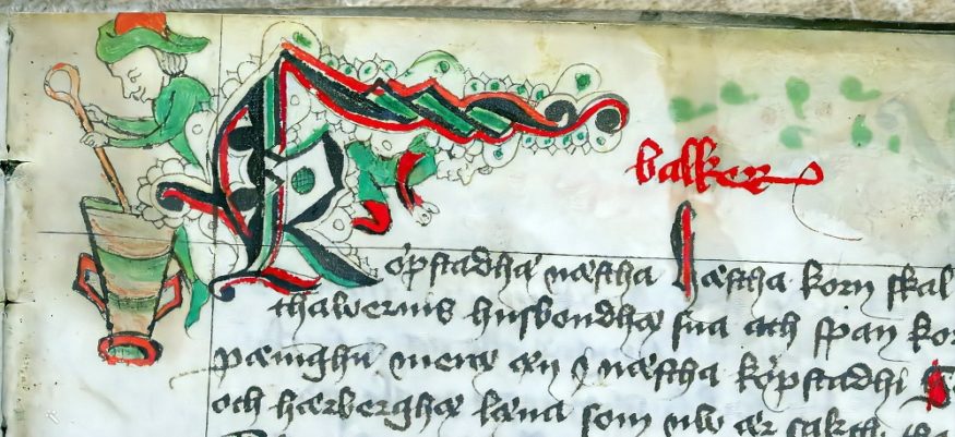Kuninkaankaaren katkelma Codex Aboensiksesta, 1400-luvun alussa laaditusta maanlain käsikirjoituksesta