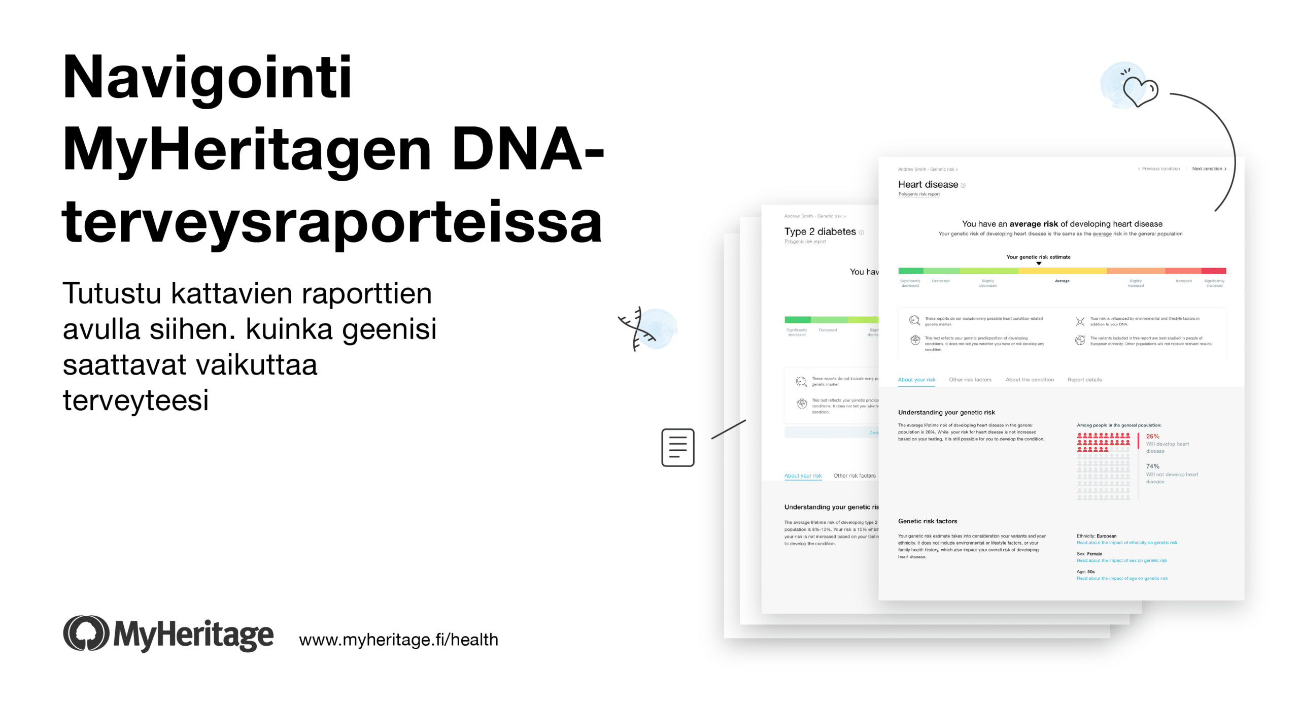Navigointi MyHeritage DNA-terveysraporteissa