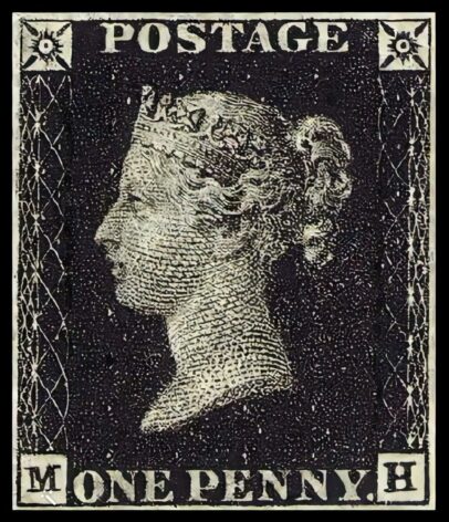 Penny Black – maailman ensimmäinen postimerkki. Public domain / General Post Office of the United Kingdom of Great Britain and Ireland. Kuvalähde Wikipedia