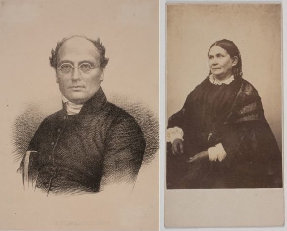 Alfred Ottelinin litografiat 1850-luvun loppupuolelta, vasemmalla Johan Ludvig ja oikealla Fredrika Runeberg Kuvalähde: Svenska litteratursällskapet i Finland