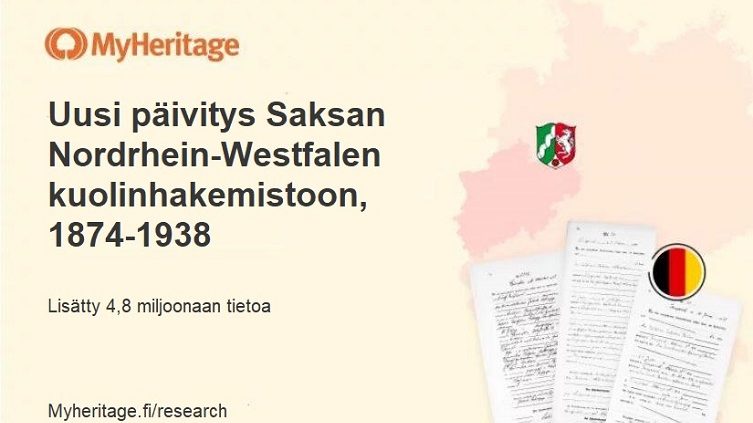 MyHeritage päivitti Saksan Nordrhein-Westfalen kuolinhakemiston 1874-1938