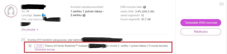 Merkintä uudesta teoriasta DNA-osuman kohdalla