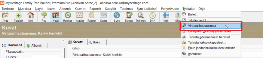 MyHeritagen Family Tree Builder – ohjelman virtuaalihautausmaa