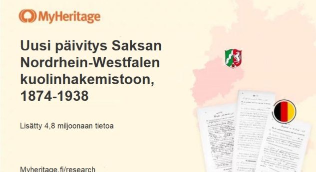 MyHeritage päivitti Saksan Nordrhein-Westfalen kuolinhakemiston 1874-1938
