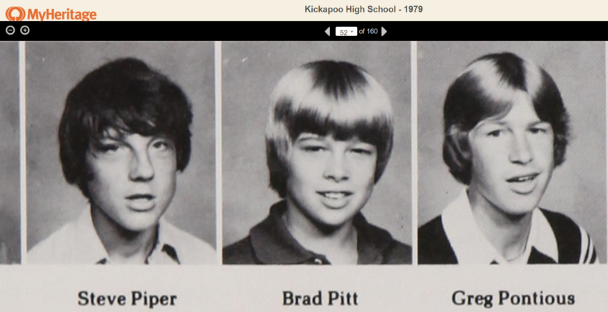 Brad Pitt keskellä. Kickapoo High School vuosikirja 1979. MyHeritage USAn vuosikirjat-kokoelma 1890-1979