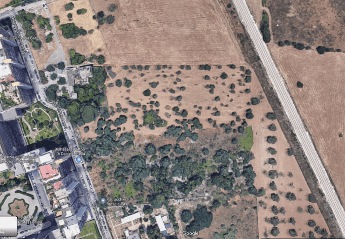 Google Earth kuva Barin metsästä, Italiassa, missä Vasile suoritti etsintöjä.