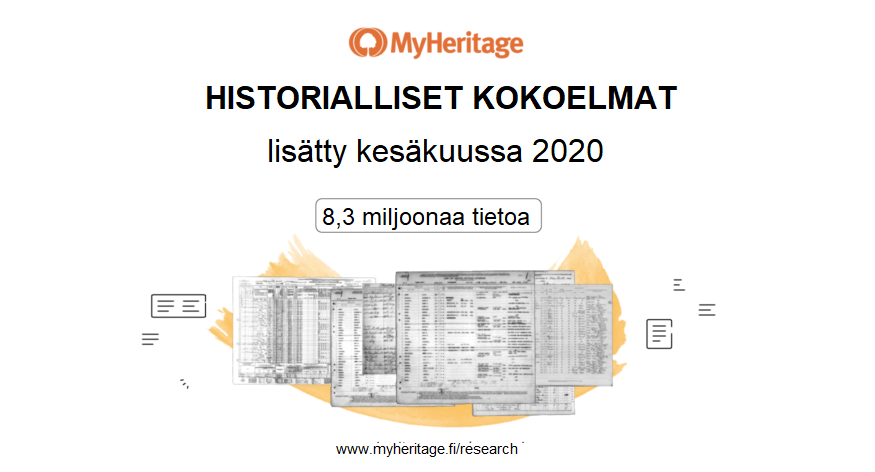 Historiallisten tietojen kokoelmia lisätty kesäkuussa 2020