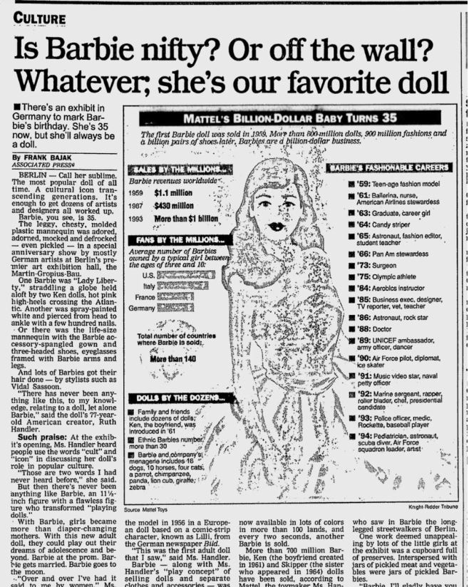 Artikkeli näyttelystä The Vindicator -lehdessä 25. maaliskuuta 1994.