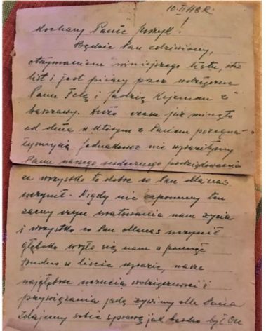 Yksi Stanislaw Jurzykille osoitettu kirje ja kirjekuori hänen pelastamiltaan sisaruksilta.