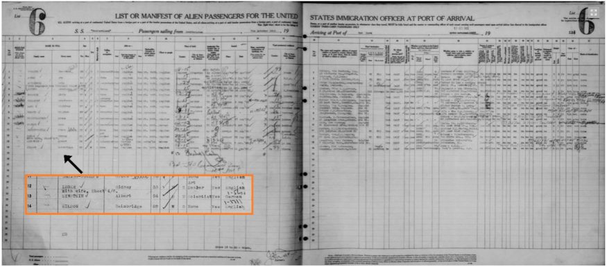 Tieto Albert Einsteinin saapumisesta Yhdysvaltoihin, Ellis Islandin ja muut New Yorkin matkustajaluettelot -kokoelmasta MyHeritagessa.