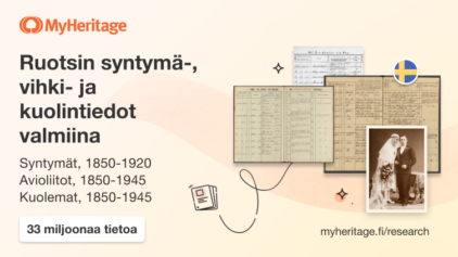 Ruotsin syntymä-, vihki- ja kuolintiedot nyt kokonaisuudessaan MyHeritagessa