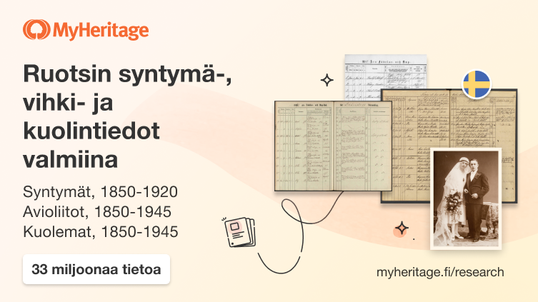 Ruotsin syntymä-, vihki- ja kuolintiedot nyt kokonaisuudessaan MyHeritagessa