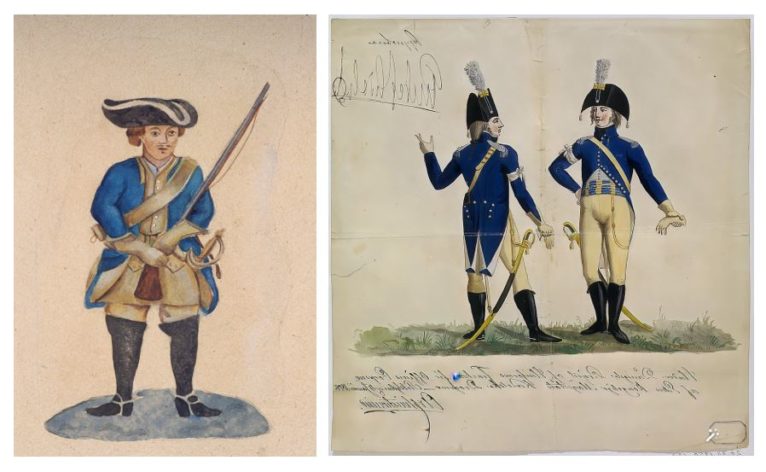 Karjalan rakuunoiden univormu 1809 ja ruotsalaista ruotuväkeä 1830-luvun univormuissa. Museovirasto